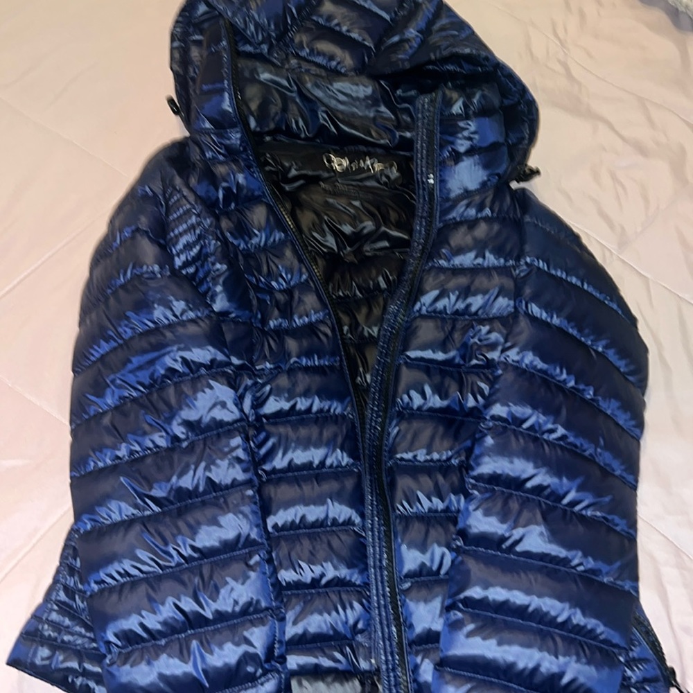 Blue Packable Down Jacket Size Small Detachable H… - image 1